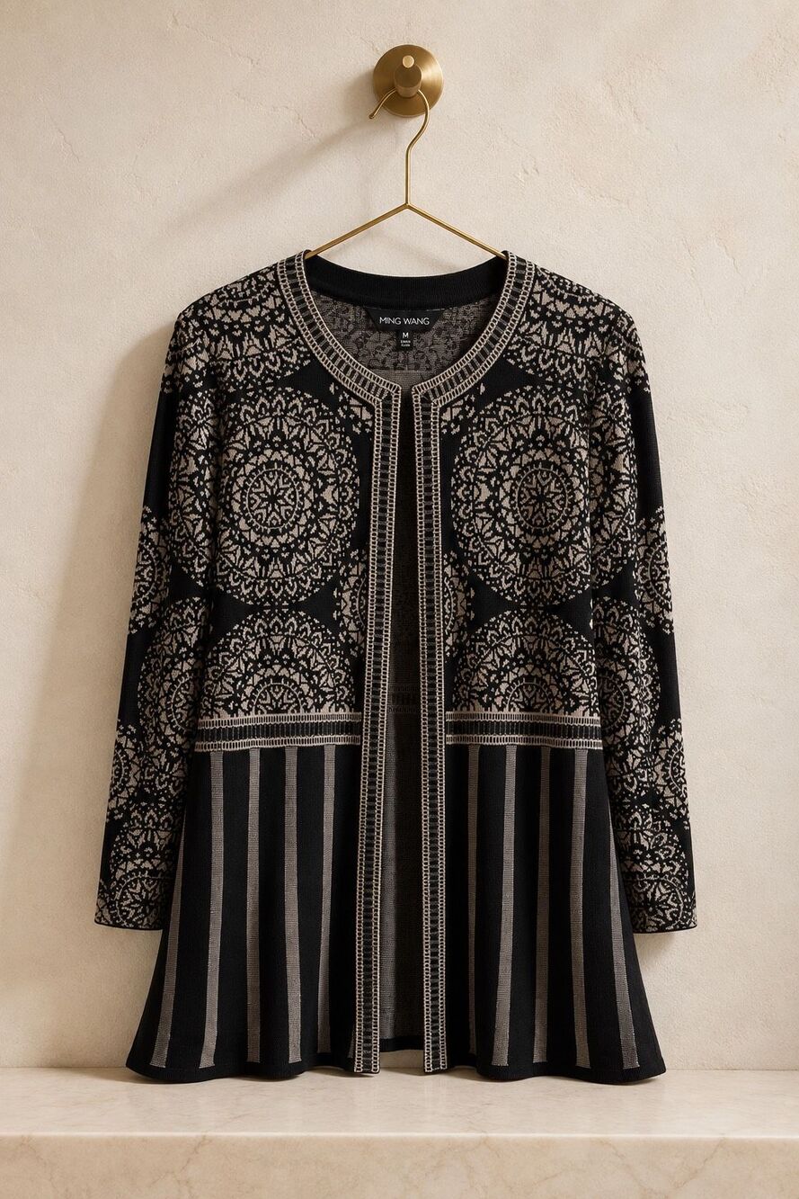 NWT Ming Wang Multi-Pattern Jacquard Knit Jacket, $315 Med G4